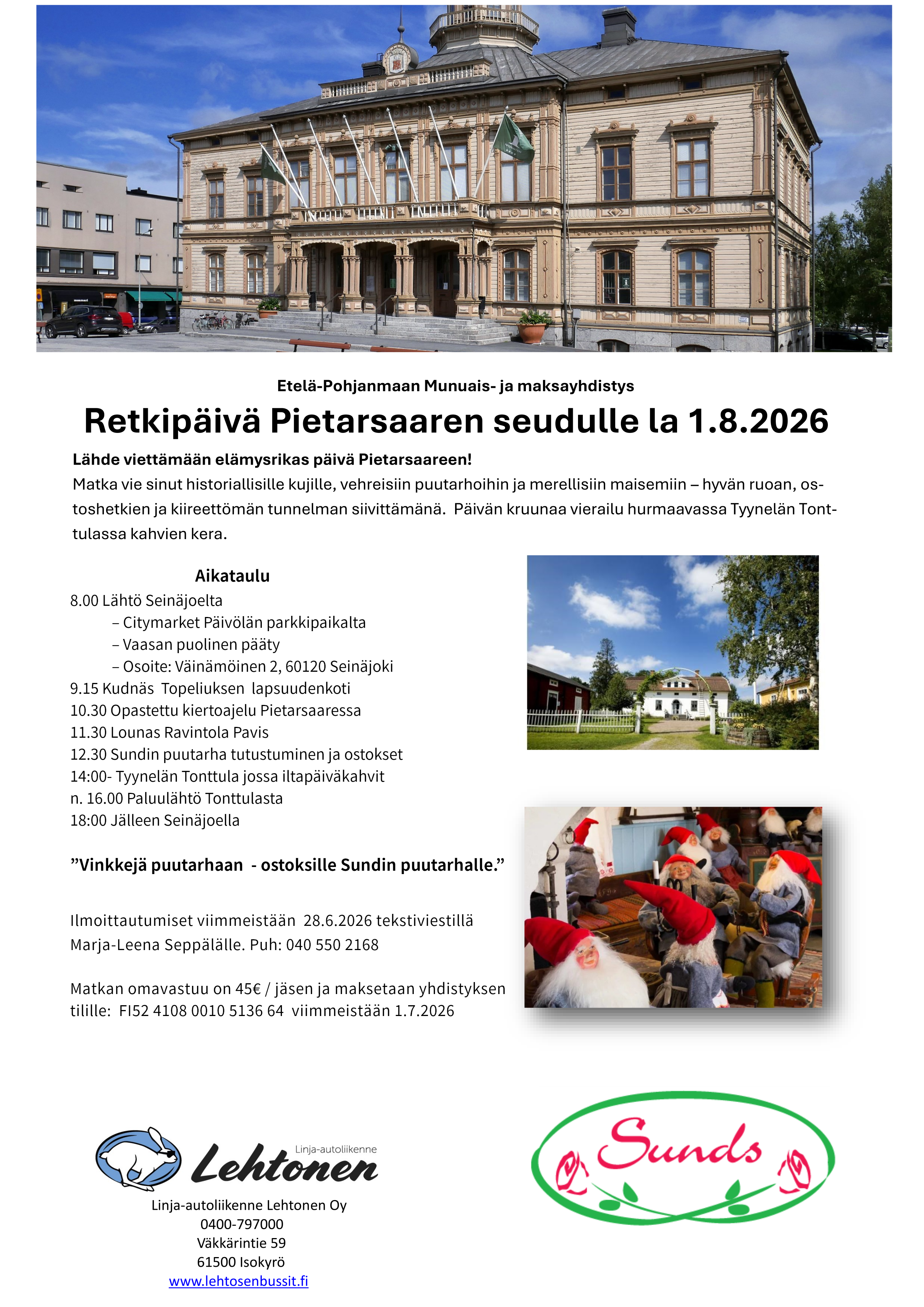  Retkipäivä pietarsaareen la 1.8.2026 